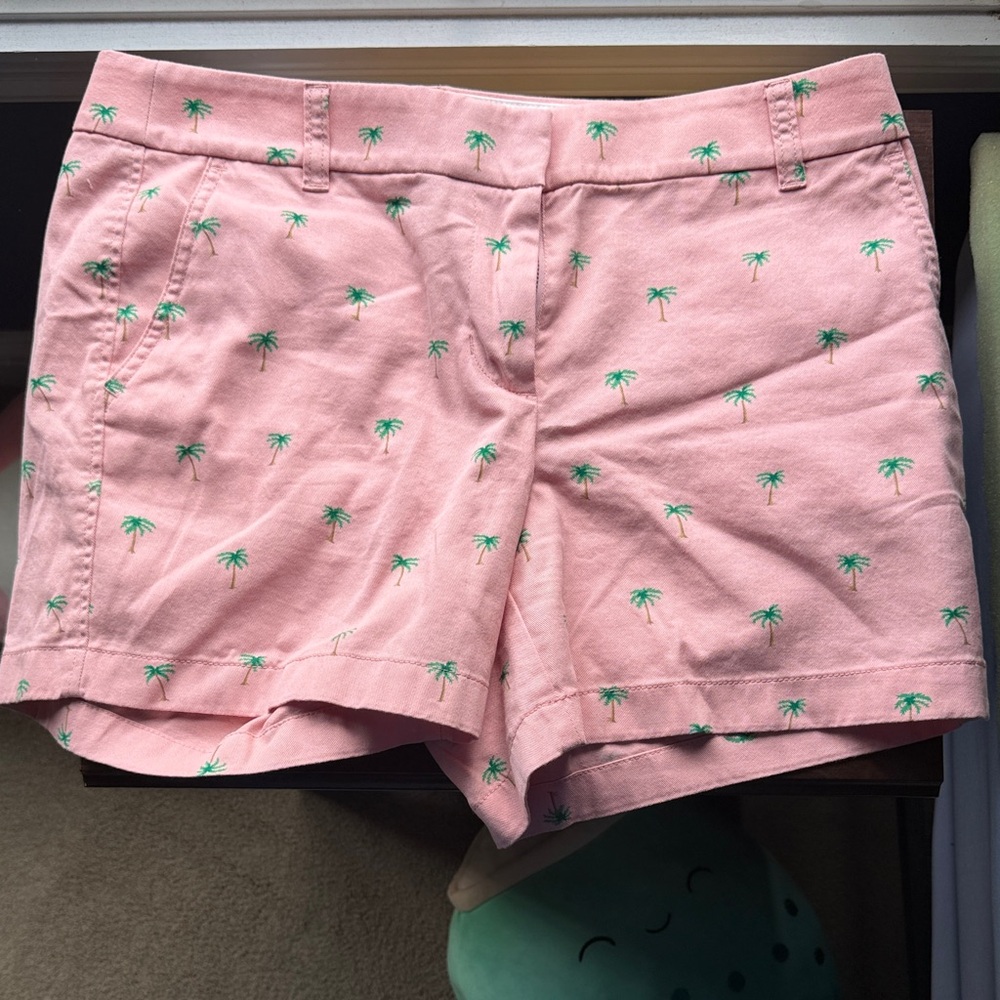J. Crew Pink Palm-Print Bermuda Shorts